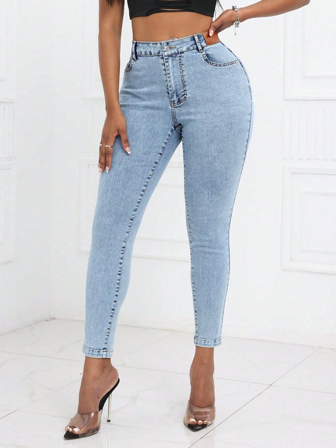 High Waist Skinny Jeans with Pockets - Luxe4Everyday Light / XS Jeans