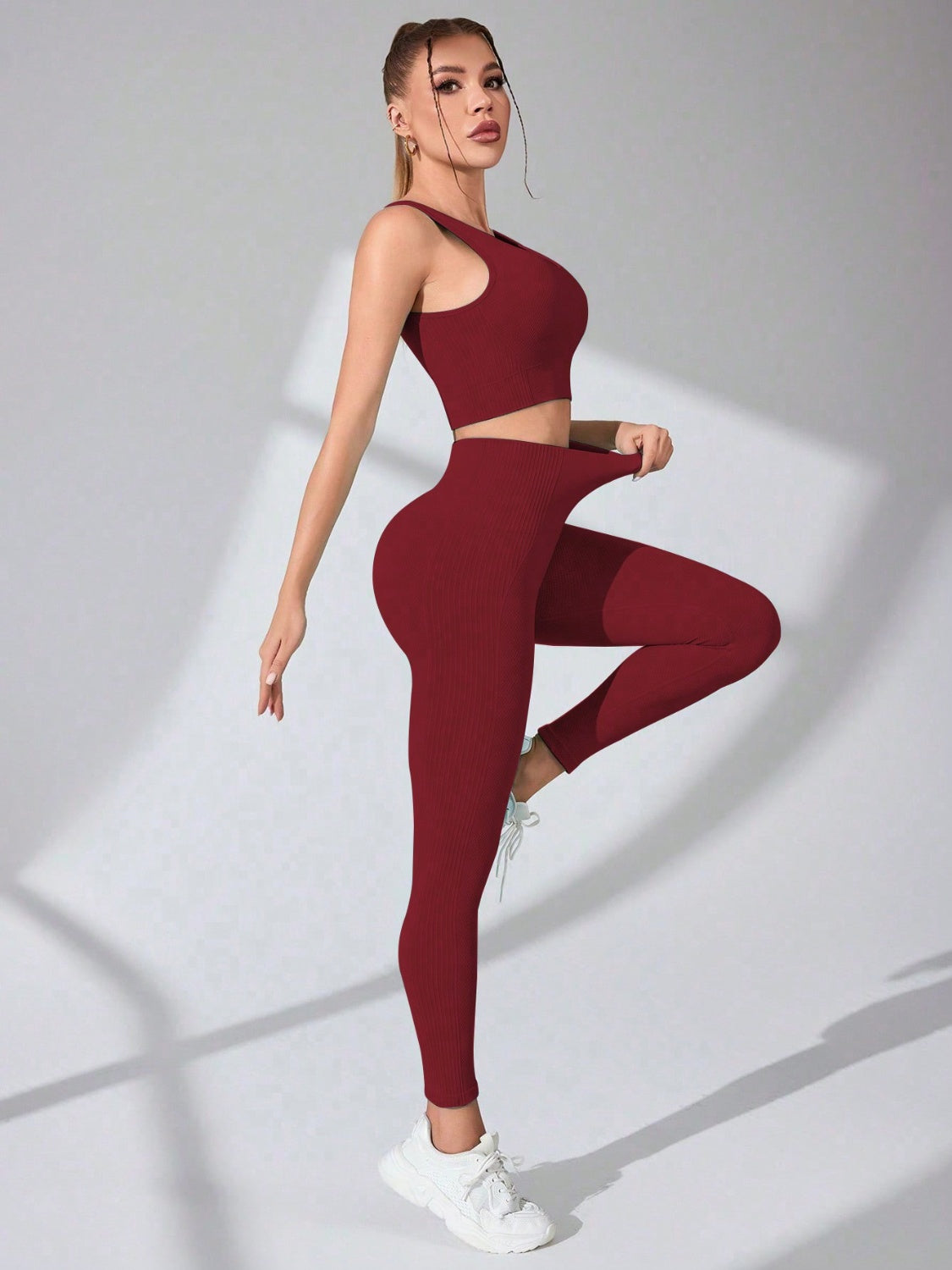 Scoop Neck Wide Strap Top and Pants Active Set - Luxe4Everyday Burgundy / S activewear