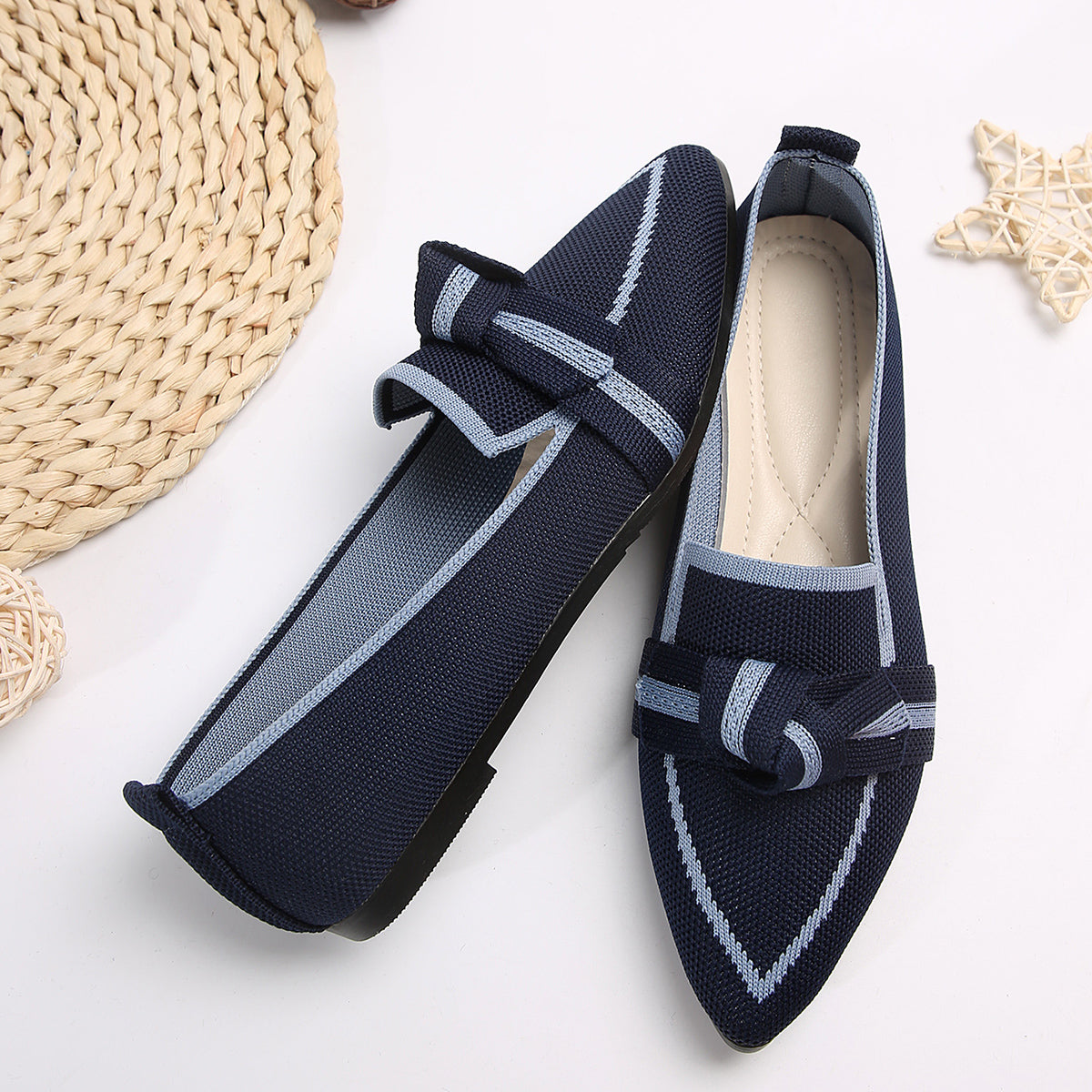 Bow Contrast Trim Point Toe Loafers - Luxe4Everyday Shoes