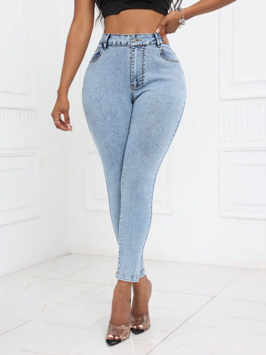 High Waist Skinny Jeans with Pockets - Luxe4Everyday Jeans