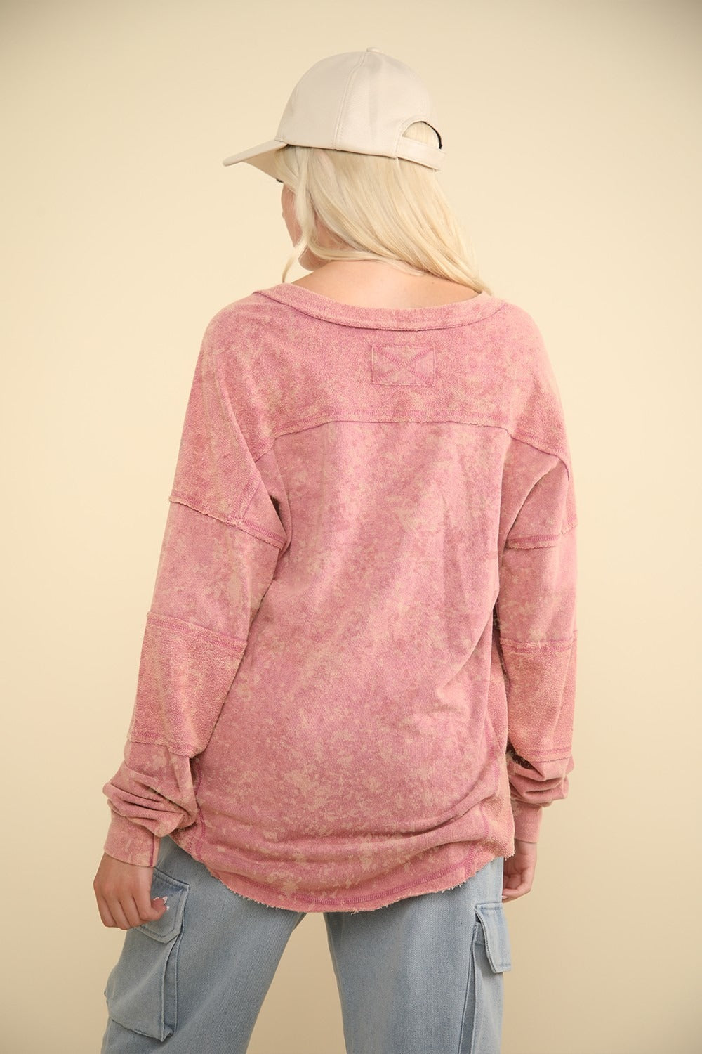 VERY J Washed V-Neck Exposed Seam Knit Top - Luxe4Everyday Mauve / S Shirt