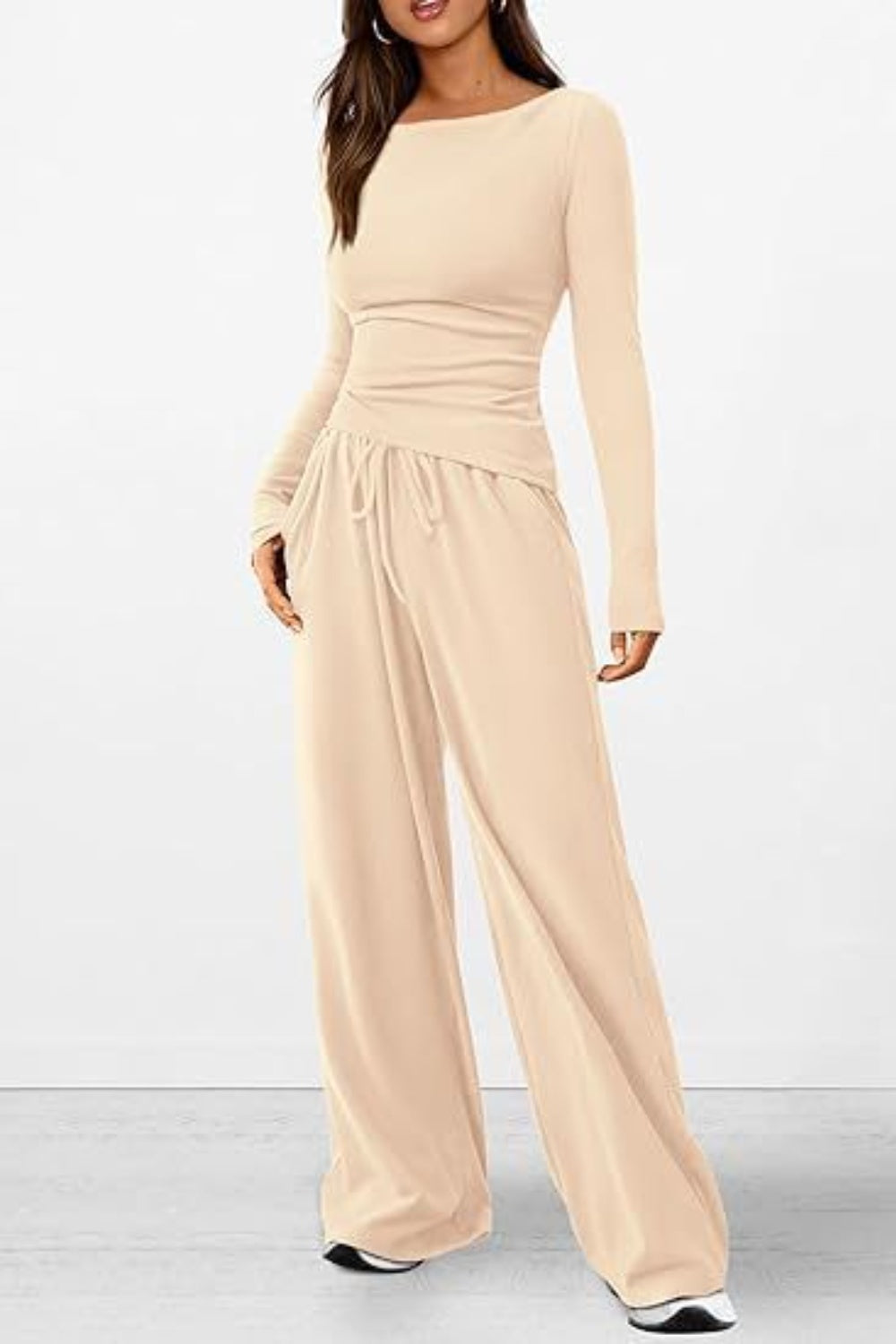 Round Neck Long Sleeve Top and Pants Set - Luxe4Everyday two-piece set