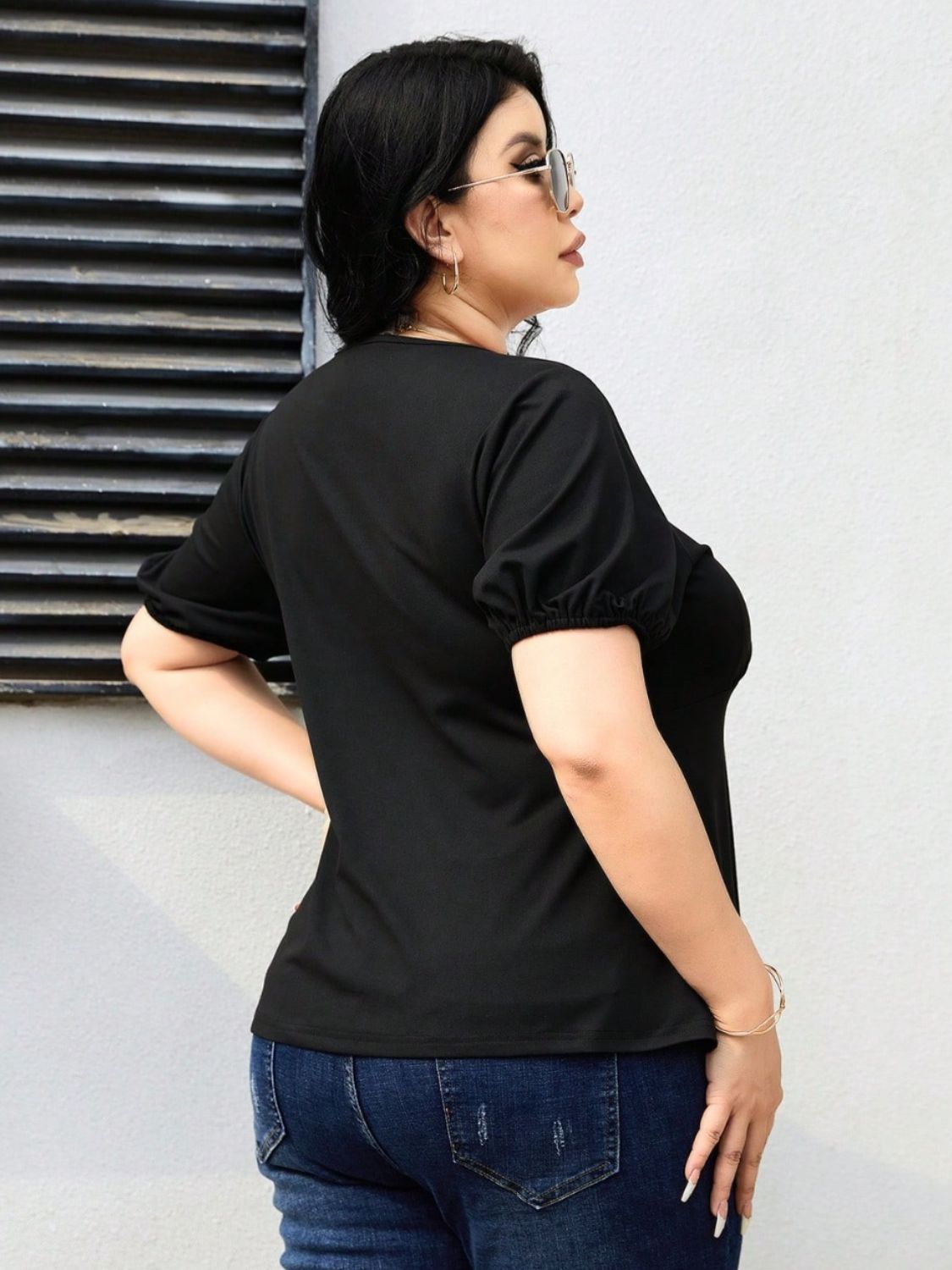 Plus Size Cutout Short Sleeve Blouse - Luxe4Everyday Black / 1XL Shirts