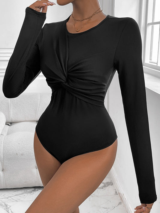 Perfee Twisted Round Neck Long Sleeve Bodysuit - Luxe4Everyday Black / S Bodysuits