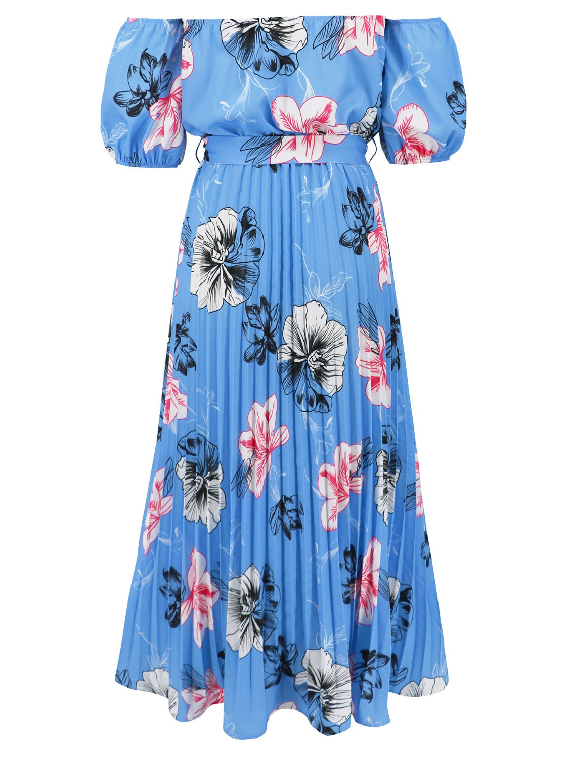 Pleated Floral Off-Shoulder Short Sleeve Midi Dress - Luxe4Everyday Dress