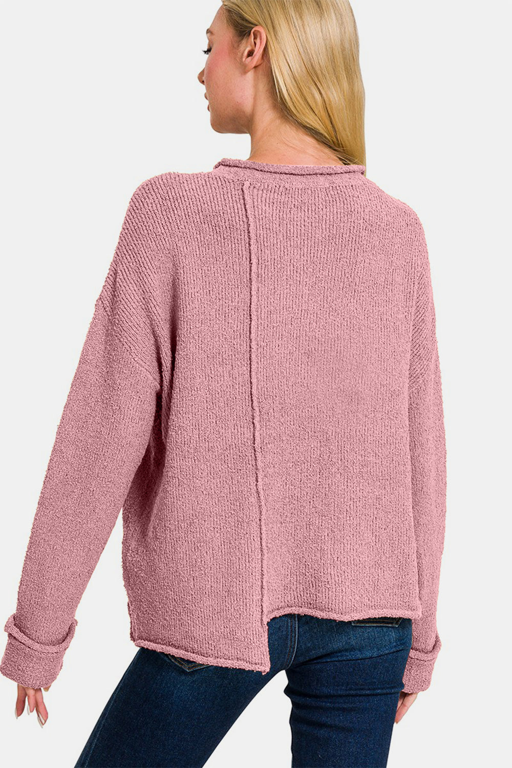 Zenana Asymmetric Hem Drop Shoulder Sweater - Luxe4Everyday Lt Rose / S Sweater