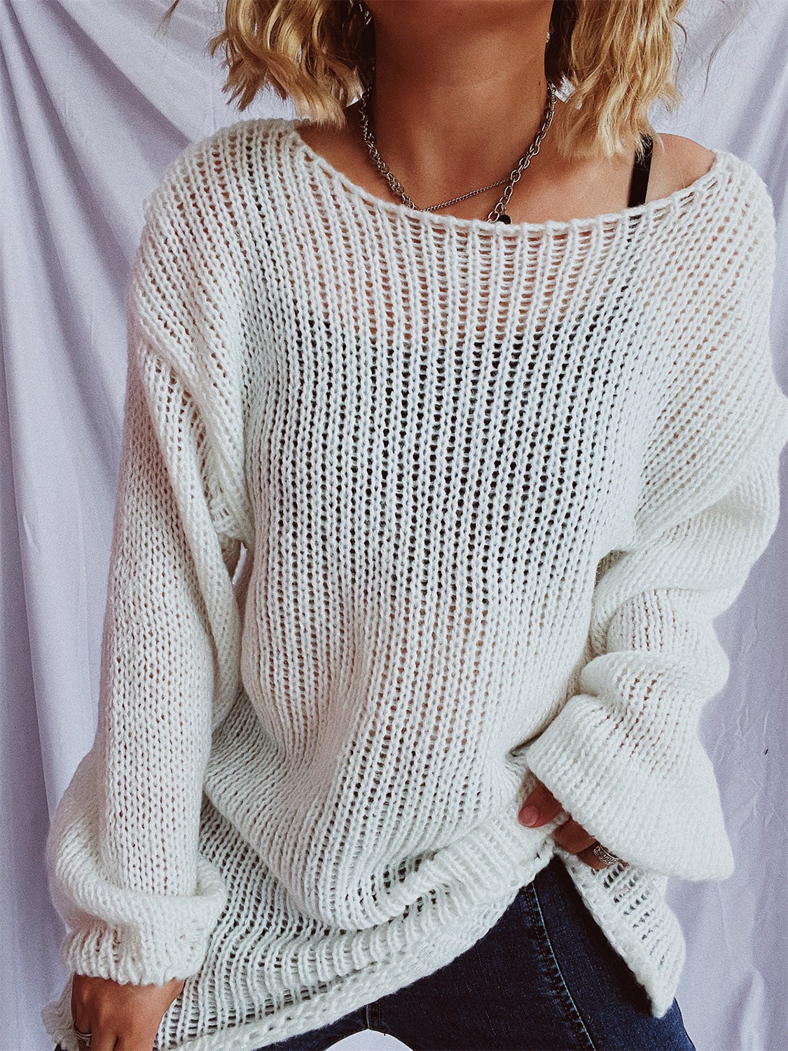 Boat Neck Dropped Shoulder Sweater - Luxe4Everyday Sweater