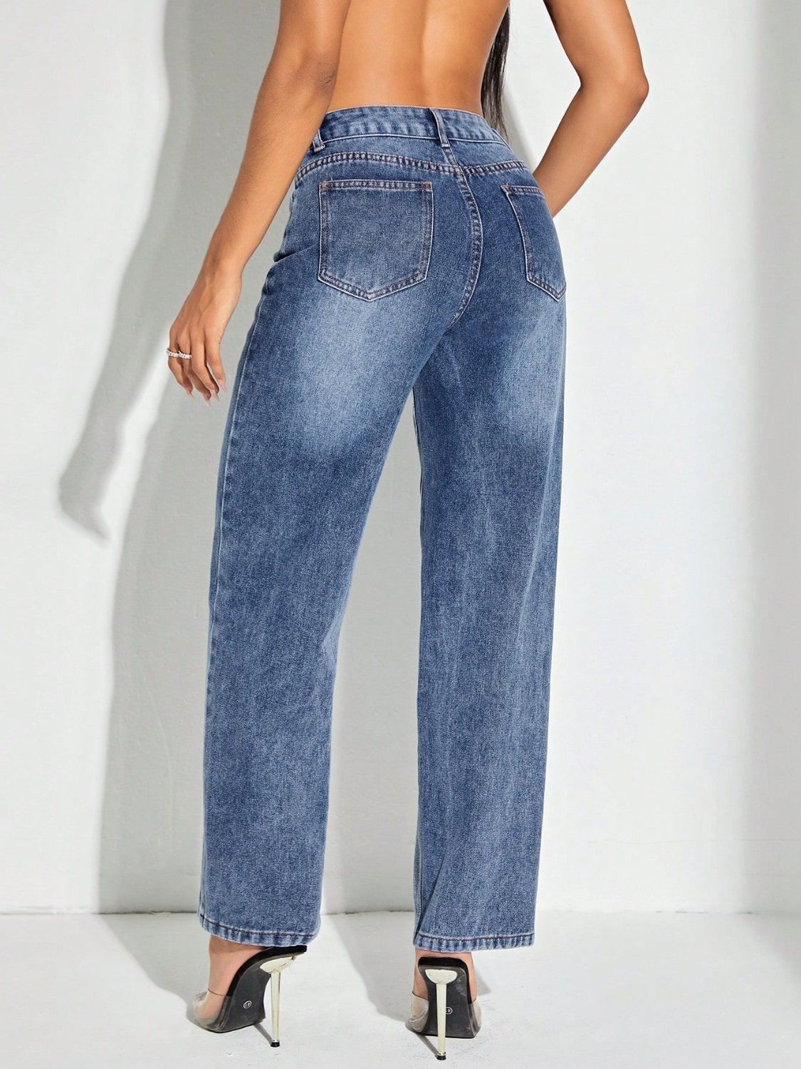 Contrast Patchwork Straight Jeans with Pockets - Luxe4Everyday Medium / XS Jeans