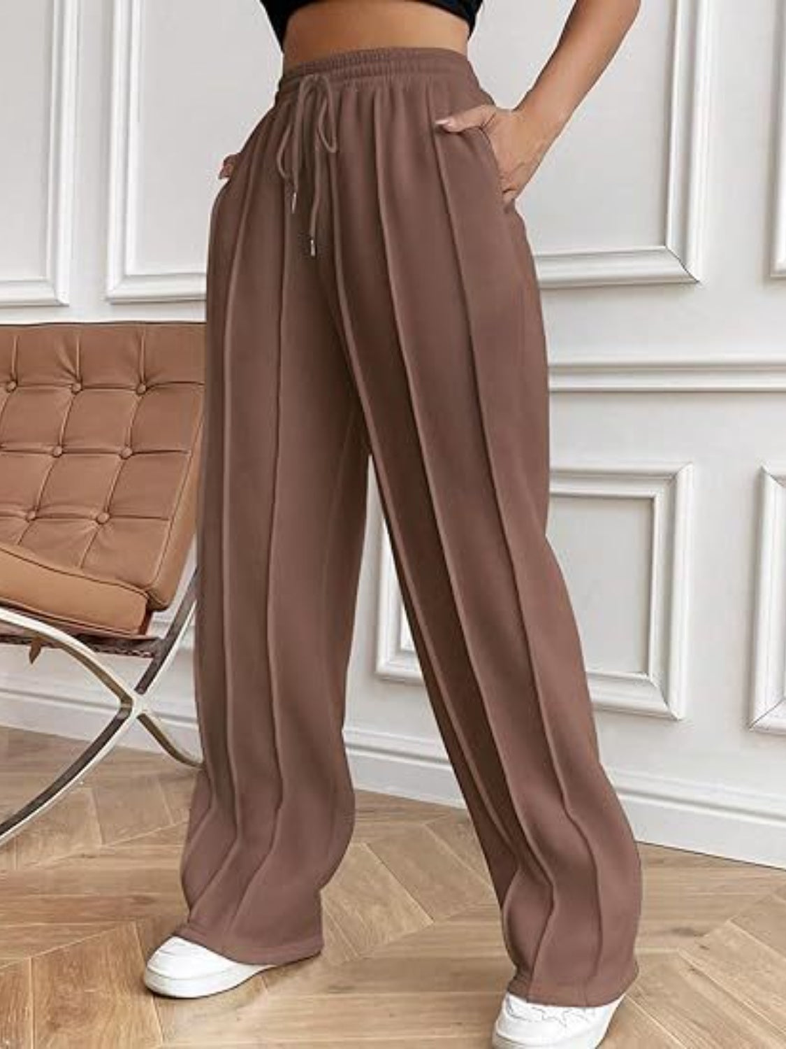 Drawstring Wide Leg Pants with Pockets - Luxe4Everyday Pants