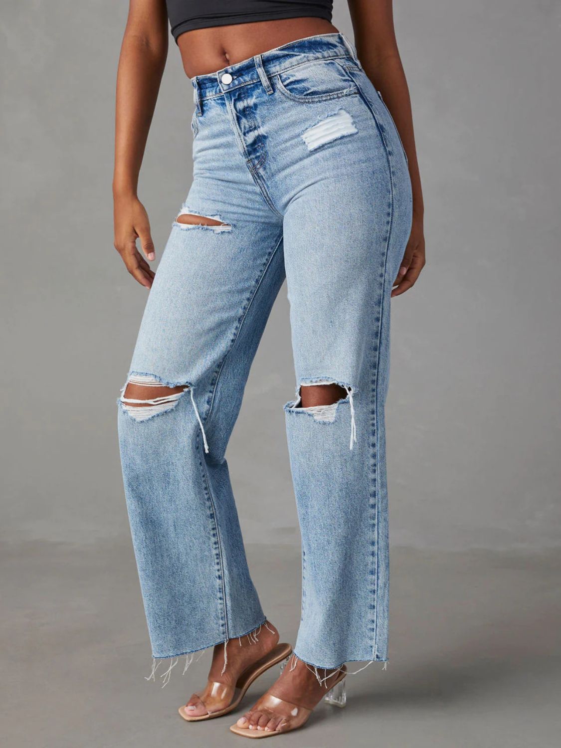 Distressed Straight Leg Jeans with Pockets - Luxe4Everyday Jeans