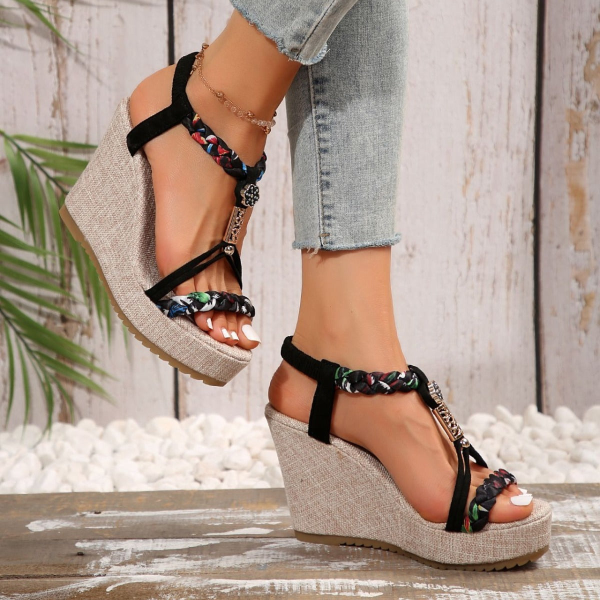 Braided Strap Wedge Sandals - Luxe4Everyday Shoes