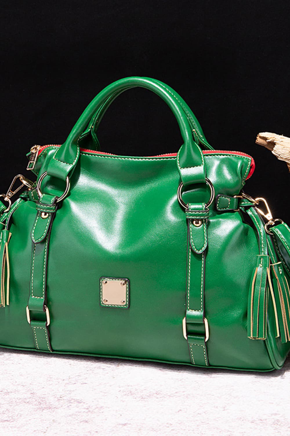 PU Leather Handbag with Tassels - Luxe4Everyday Green / One Size Bag