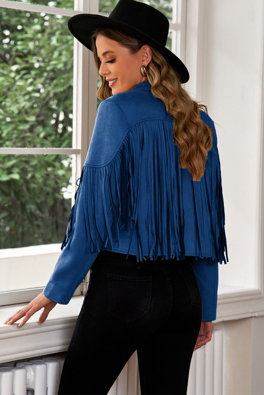 Fringe Trim Lapel Collar Cropped Blazer - Luxe4Everyday Coat