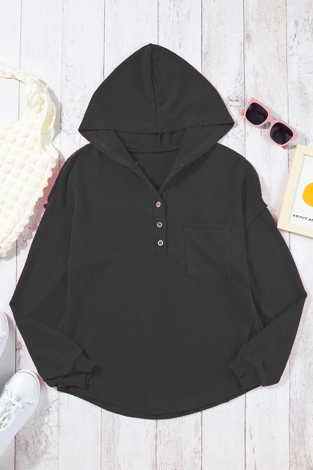 Pocketed Dropped Shoulder Long Sleeve Hoodie - Luxe4Everyday Black / S Hoodie