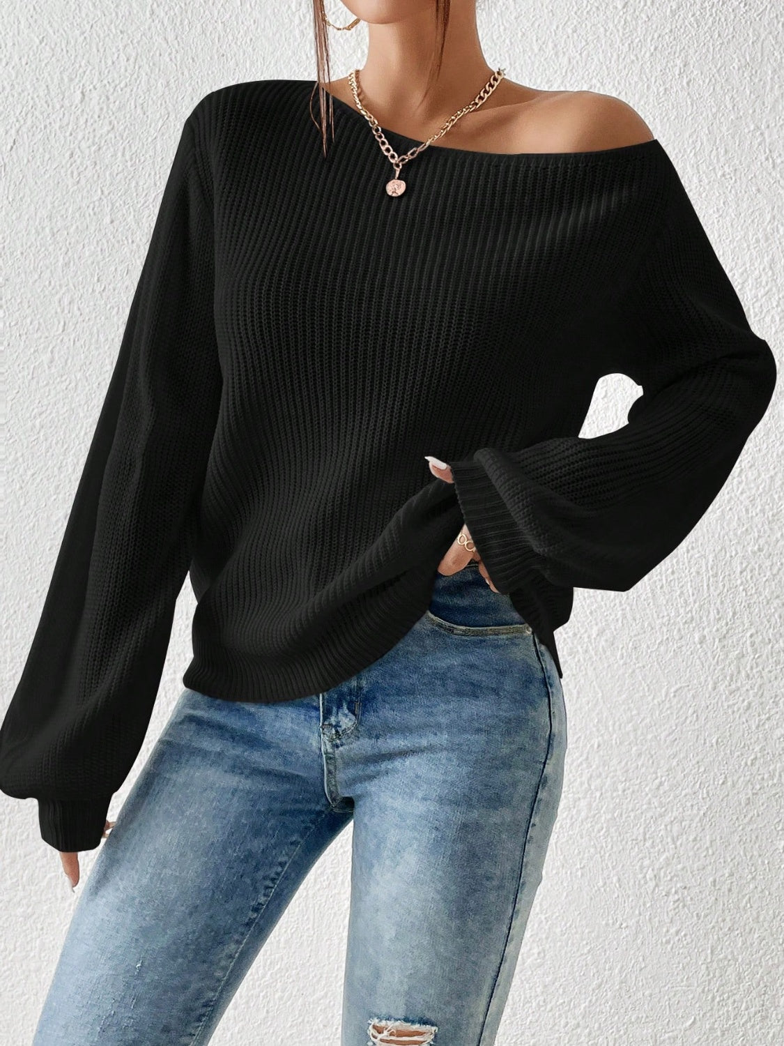 Honey Single Shoulder Long Sleeve Sweater - Luxe4Everyday Sweater