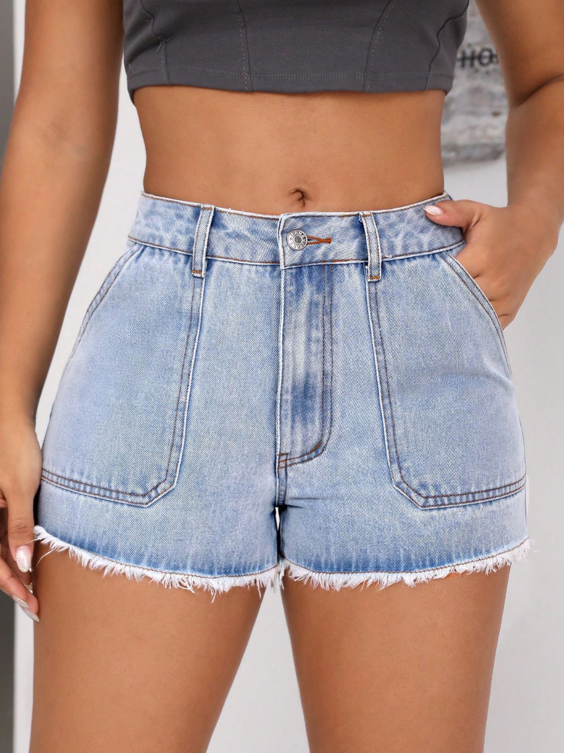 Raw Hem Pocketed Denim Shorts - Luxe4Everyday Shorts