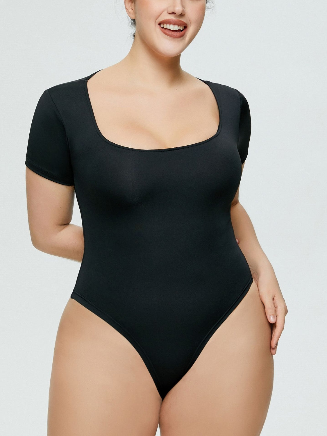 Full Size Square Neck Short Sleeve Bodysuit - Luxe4Everyday Black / S Bodysuit