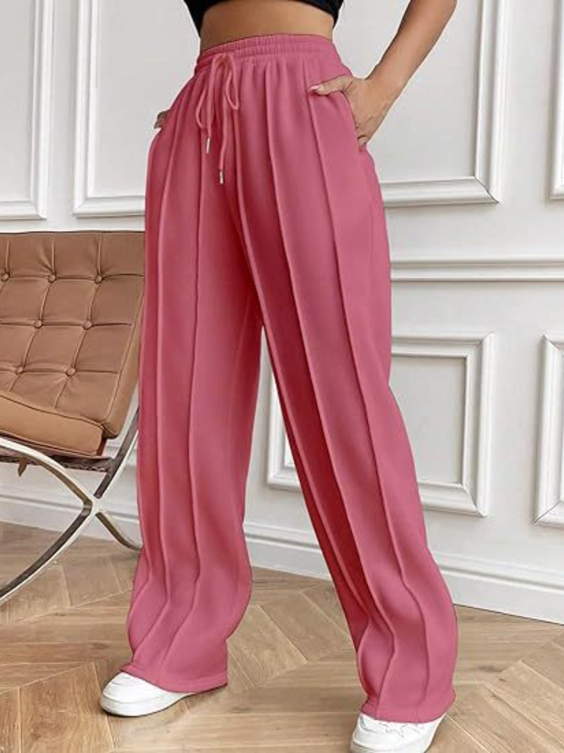 Drawstring Wide Leg Pants with Pockets - Luxe4Everyday Pants