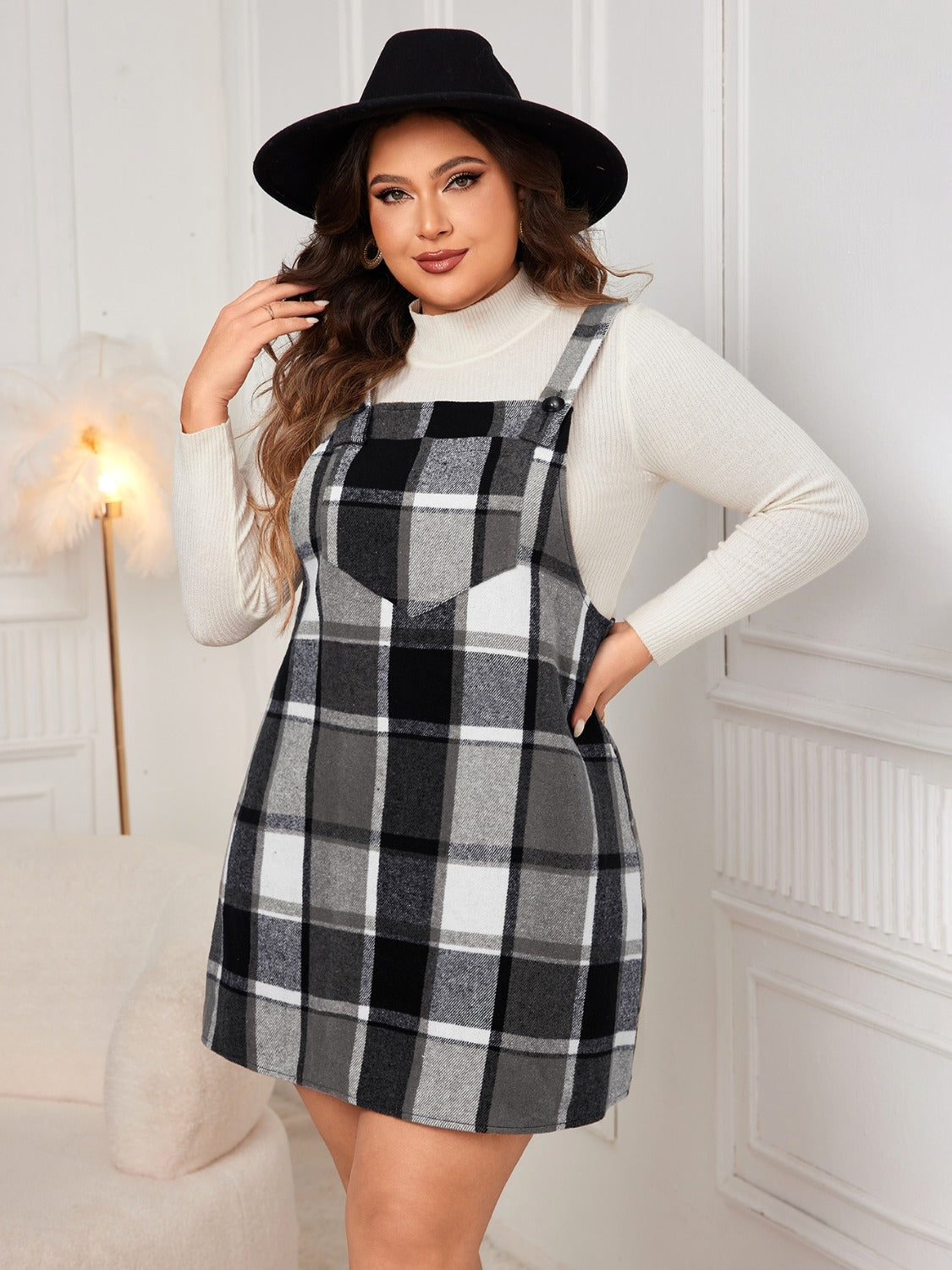 Honey Plus Size Plaid Wide Strap Overall Dress - Luxe4Everyday Caramel / 1XL Dress