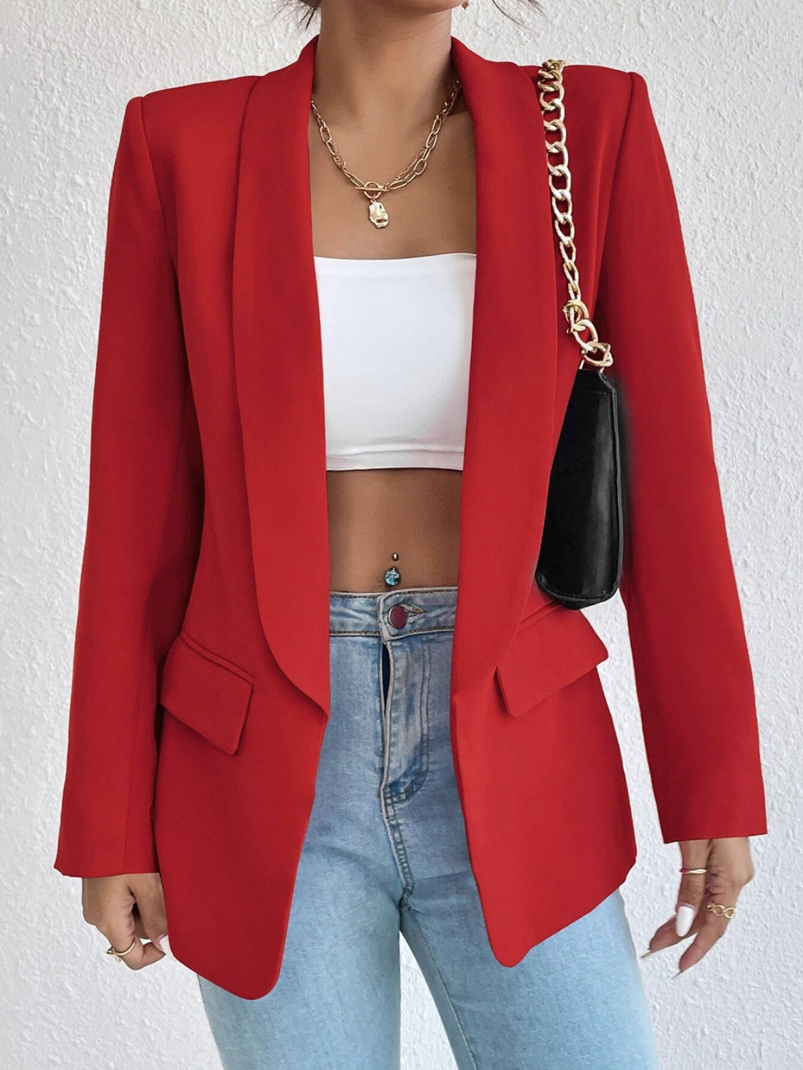 Shawl Collar Long Sleeve Blazer - Luxe4Everyday Deep Red / S Blazer