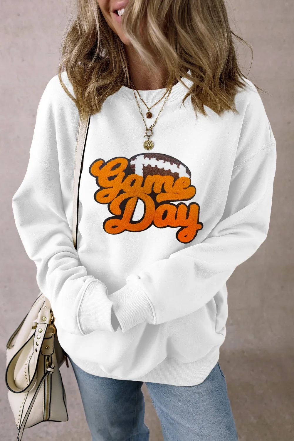 GAME DAY Football Round Neck Long Sleeve Sweatshirt - Luxe4Everyday Sweatshirt