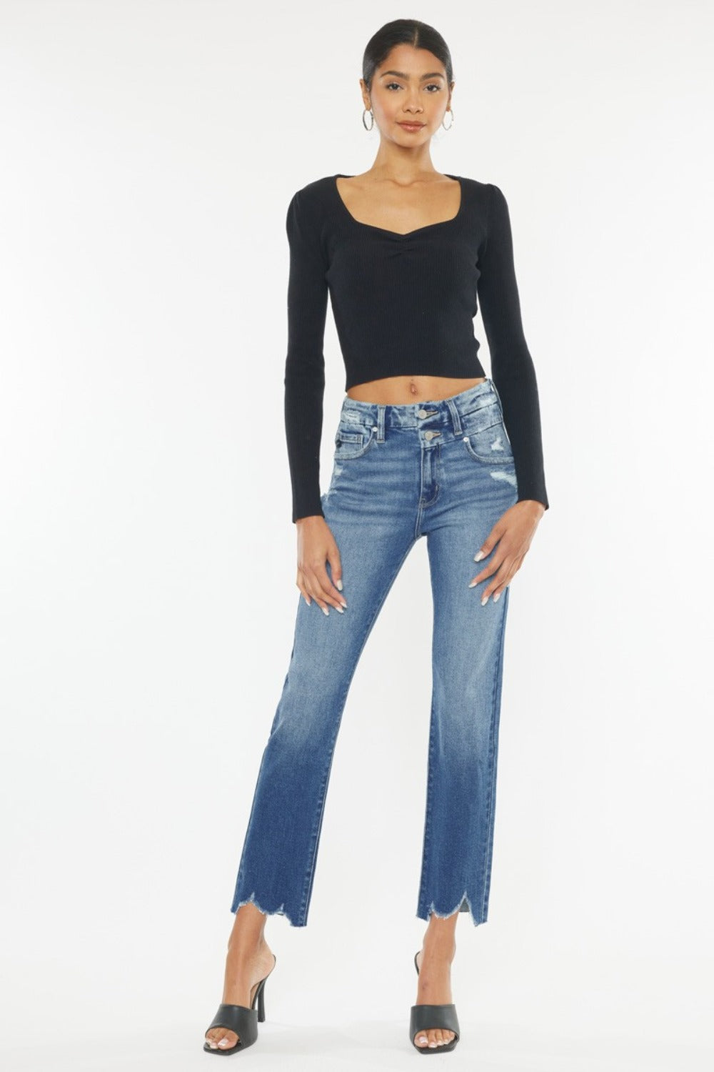 Kancan High Rise Wide Waistband Slim Straight Jeans - Luxe4Everyday Jeans