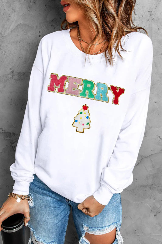 MERRY Round Neck Long Sleeve Sweatshirt - Luxe4Everyday White / S Sweatshirt