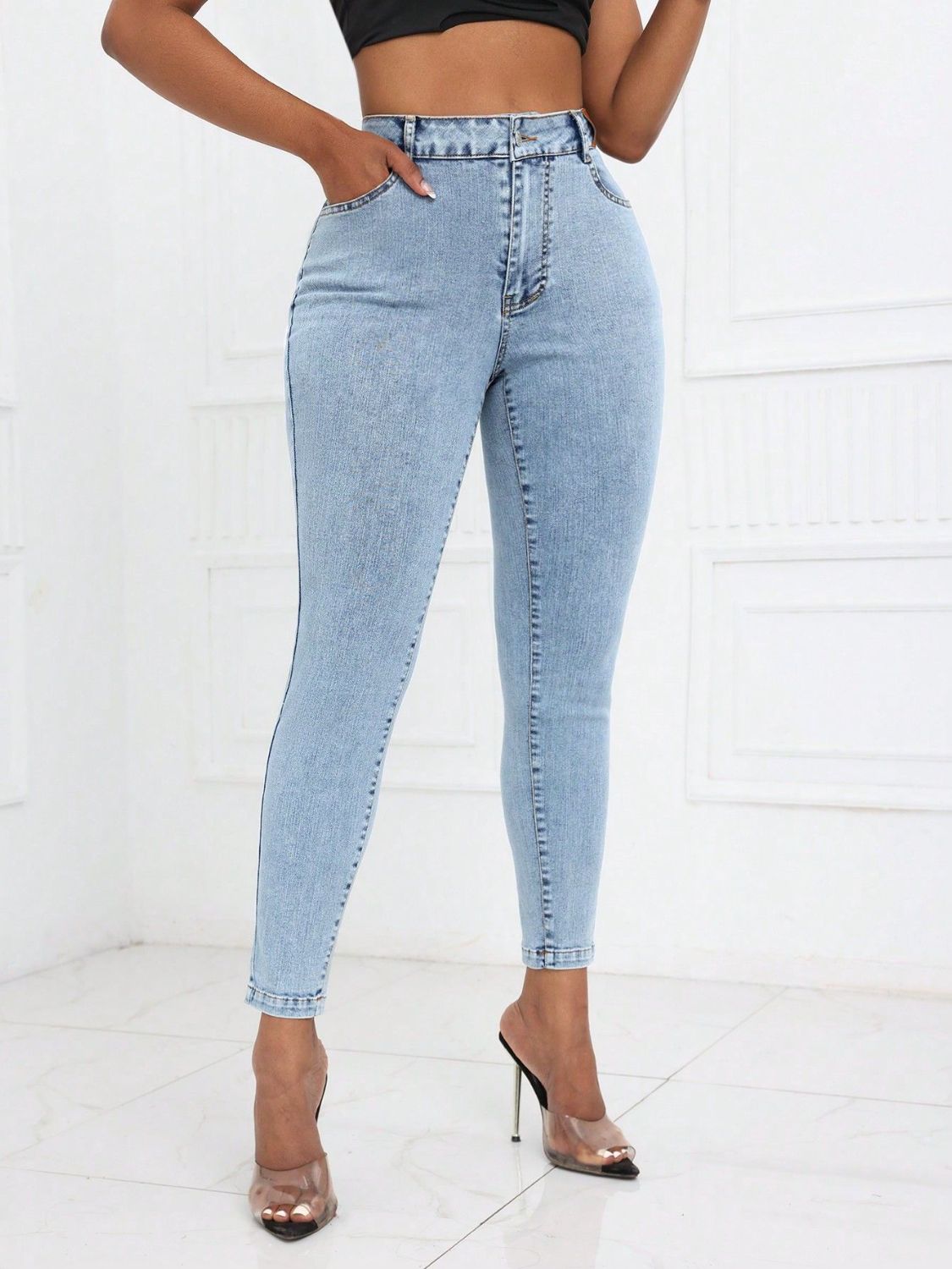 High Waist Skinny Jeans with Pockets - Luxe4Everyday Jeans