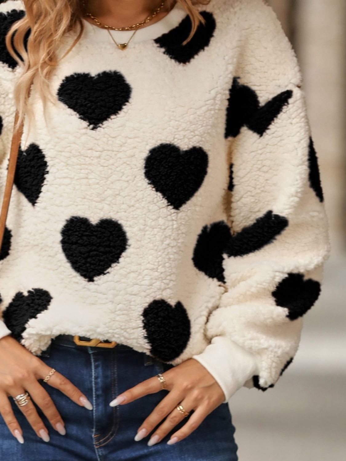 Fuzzy Heart Dropped Shoulder Sweatshirt - Luxe4Everyday Brown / S Sweater