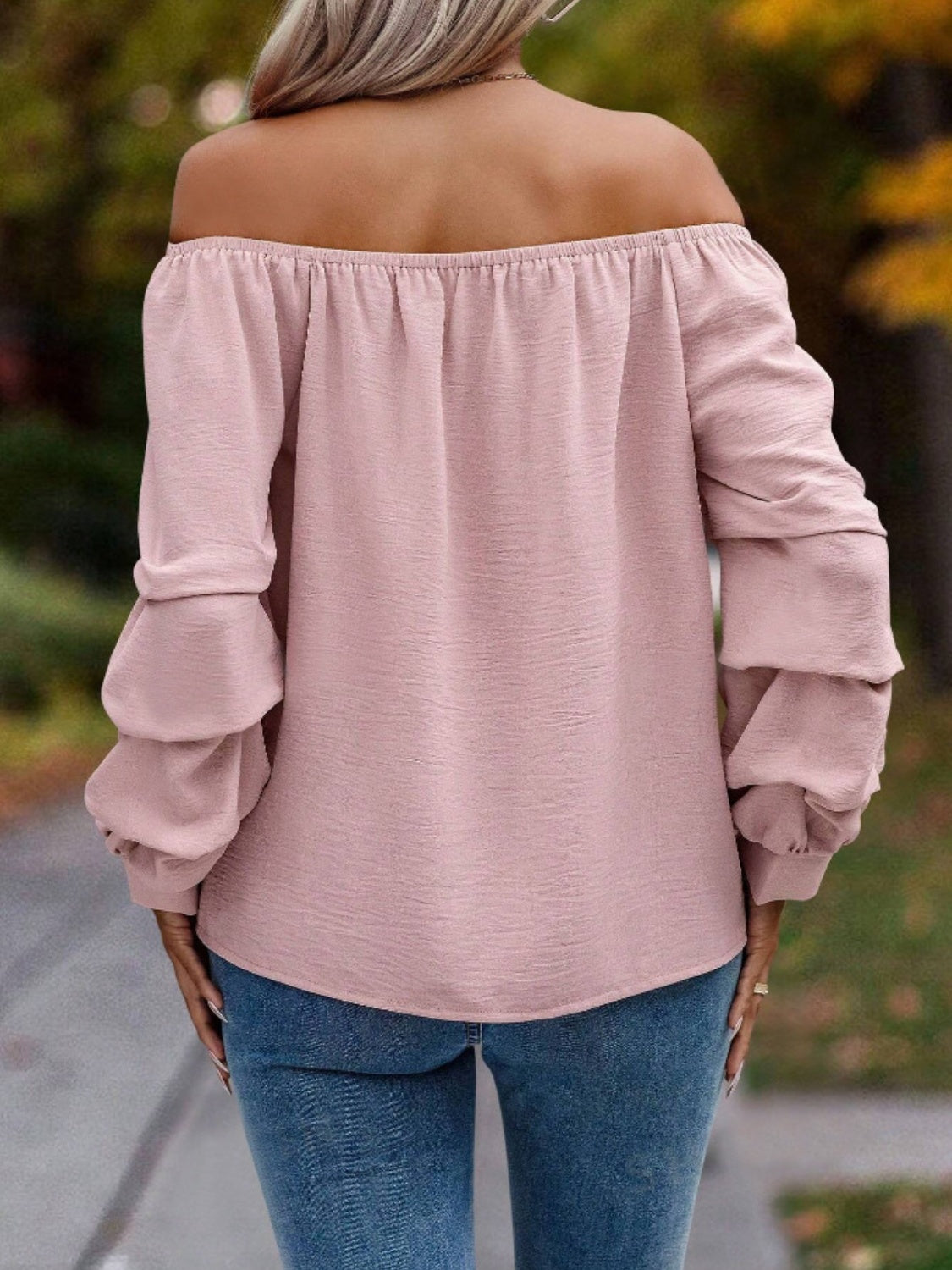 Ruched Off-Shoulder Long Sleeve Blouse - Luxe4Everyday Shirt