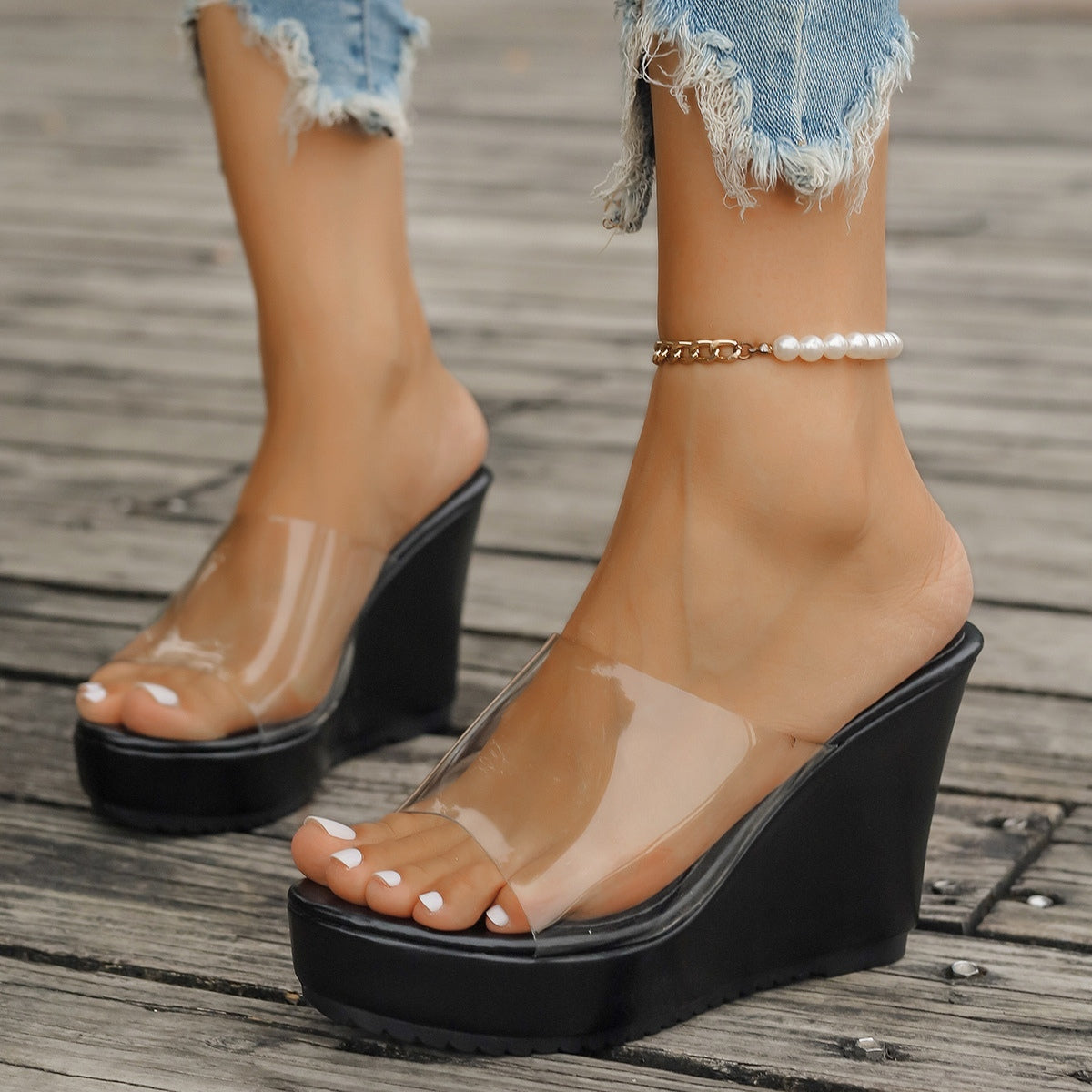 Open Toe Wedge Sandals - Luxe4Everyday Black / 35(US4) Shoes