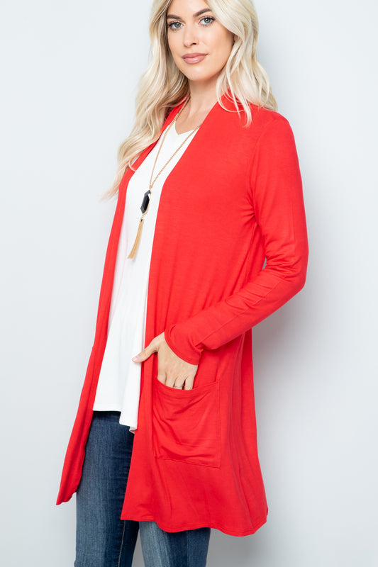 Celeste Full Size Open Front Cardigan with Pockets - Luxe4Everyday Lt Coral / S Sweater