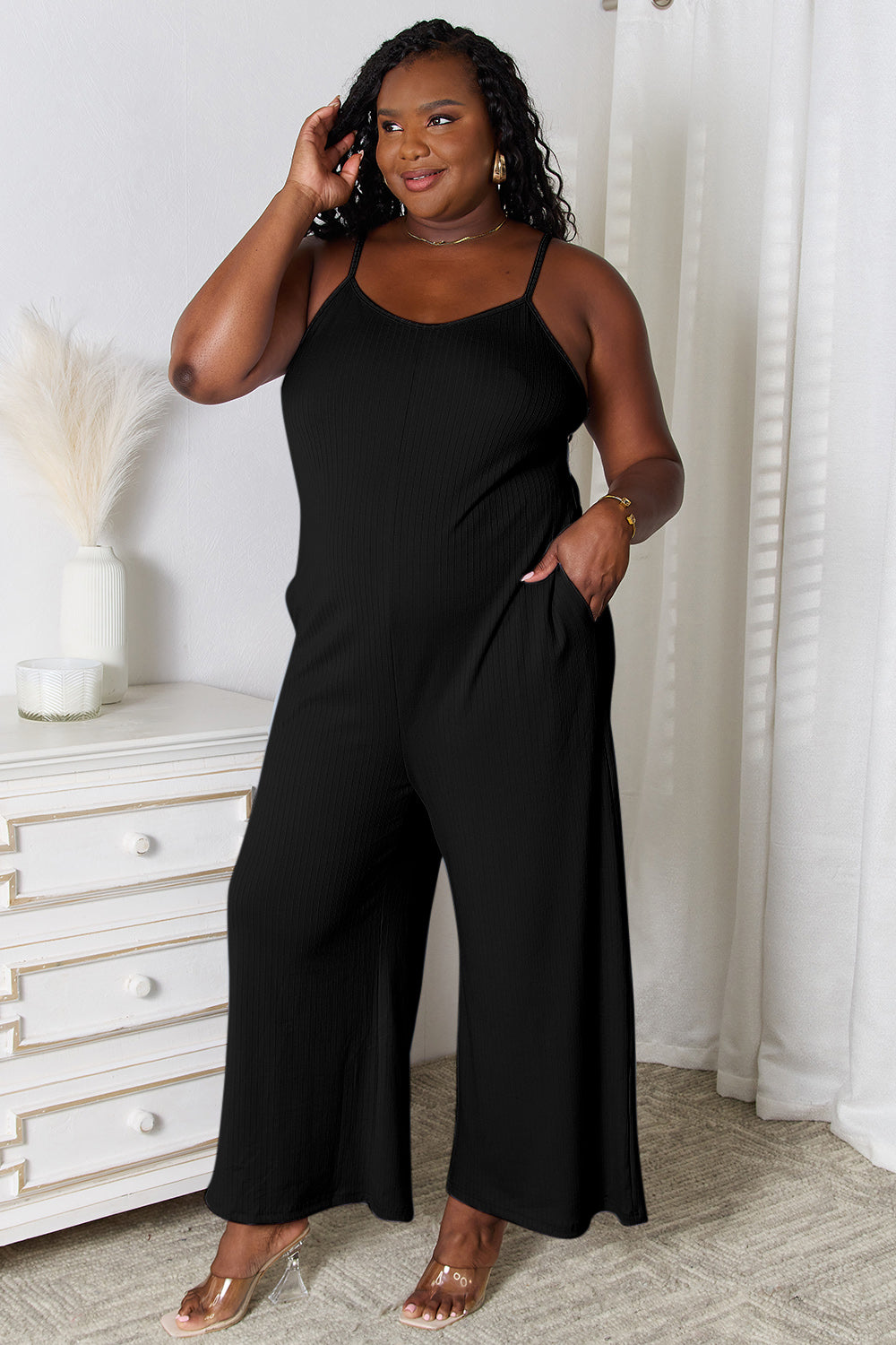 Basic Bae Full Size Spaghetti Strap V-Neck Jumpsuit - Luxe4Everyday Black / S Jumpsuit