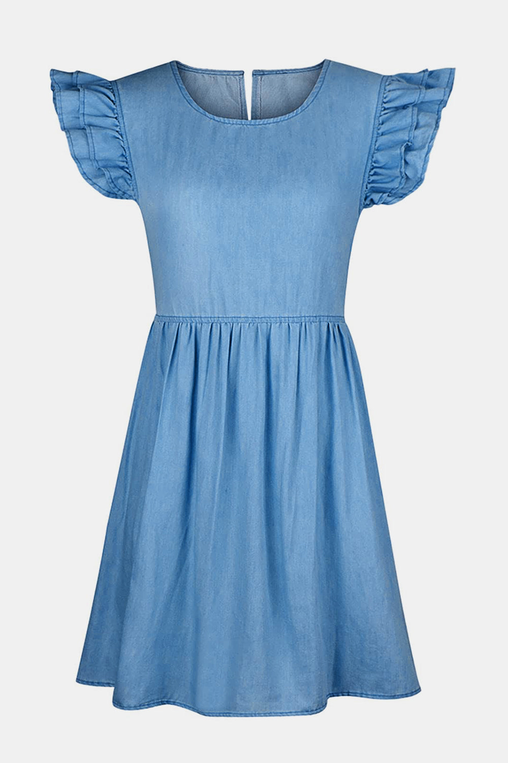 Full Size Ruffled Round Neck Cap Sleeve Denim Dress - Luxe4Everyday Dress