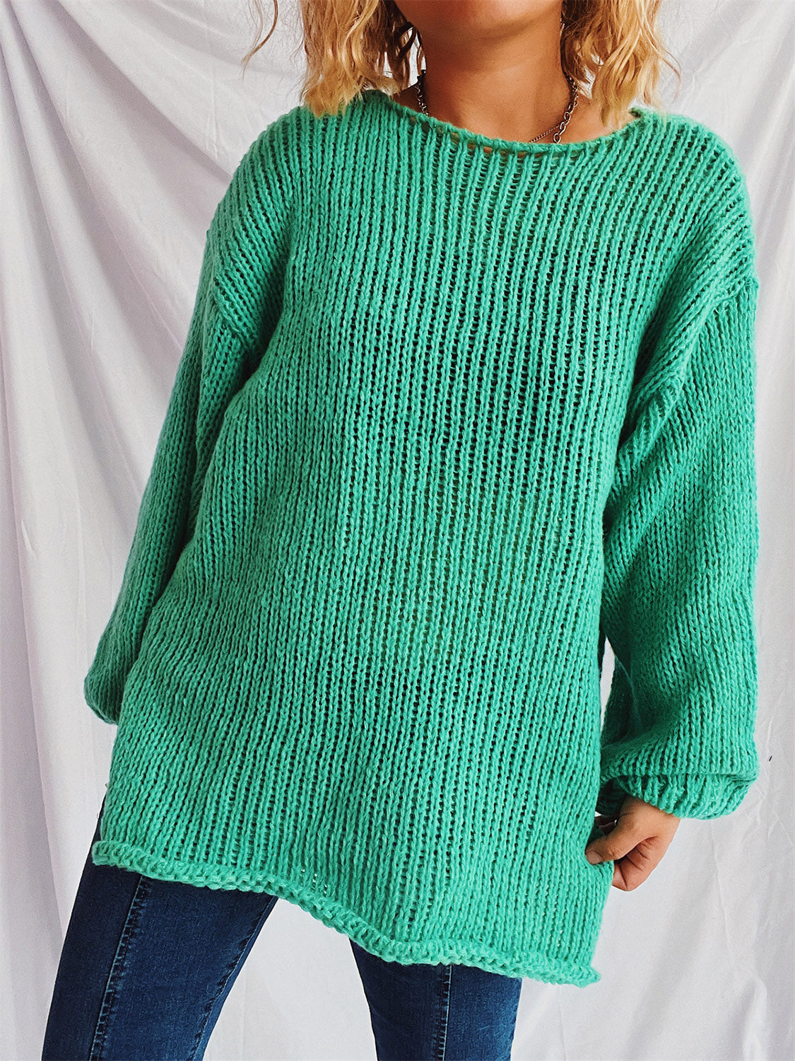 Boat Neck Dropped Shoulder Sweater - Luxe4Everyday Sweater