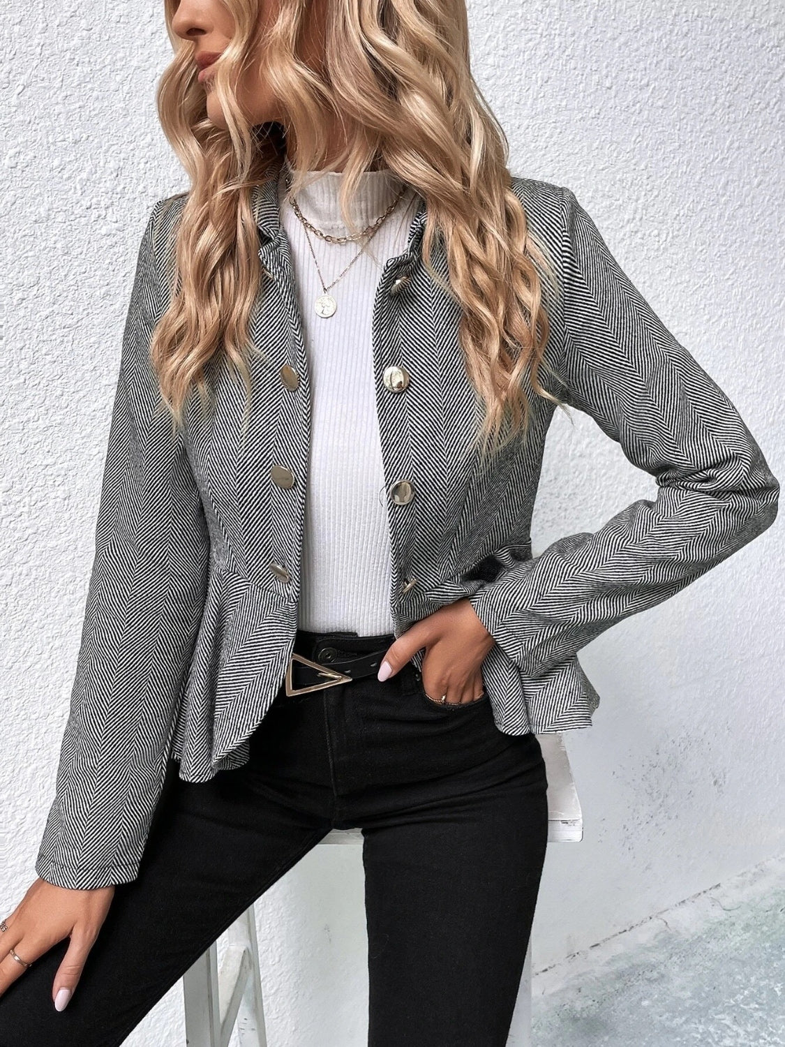 Ruffle Hem Collared Blazer - Luxe4Everyday Blazer