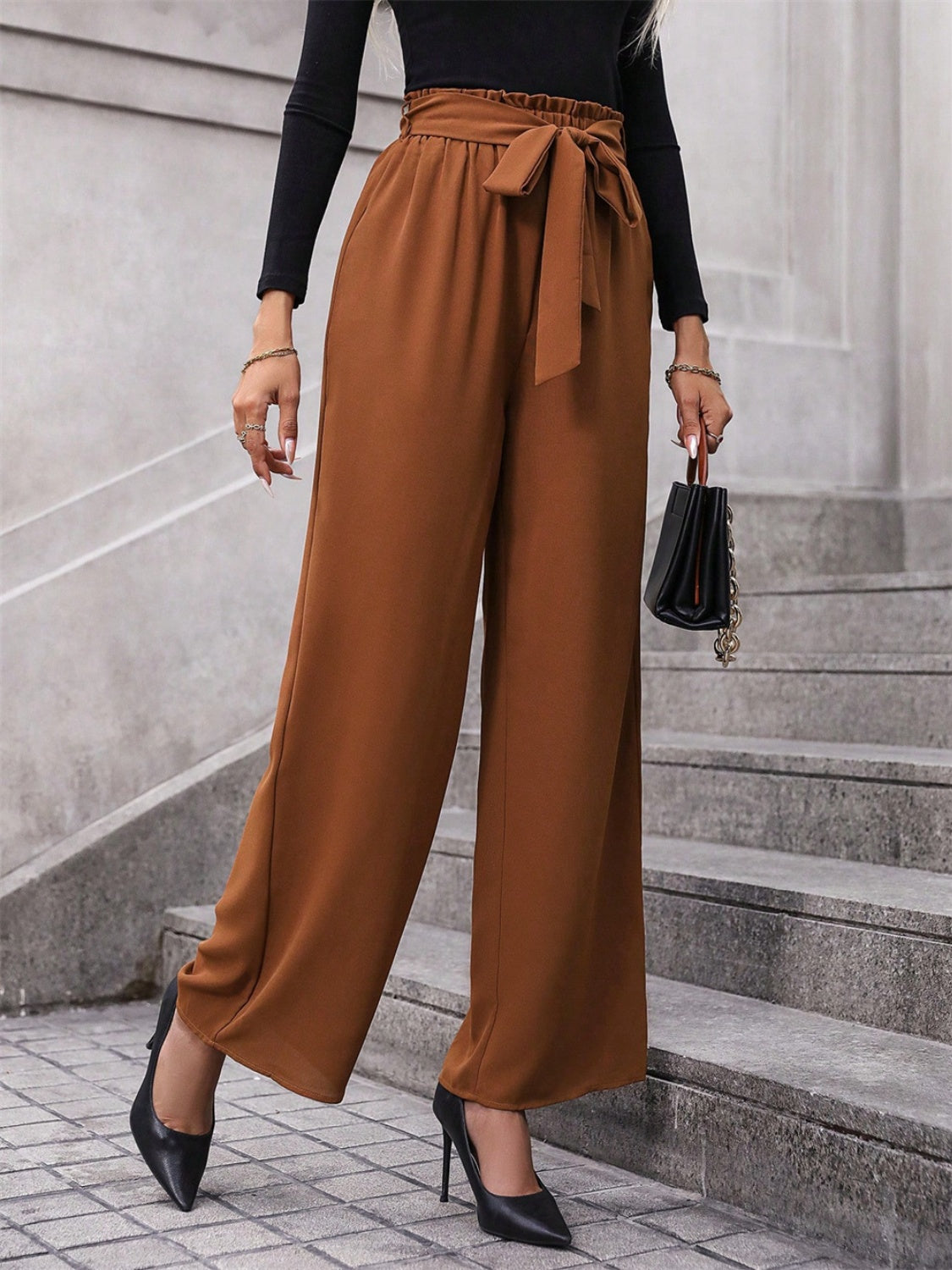 Tied Wide Leg Pants - Luxe4Everyday Caramel / S Pants