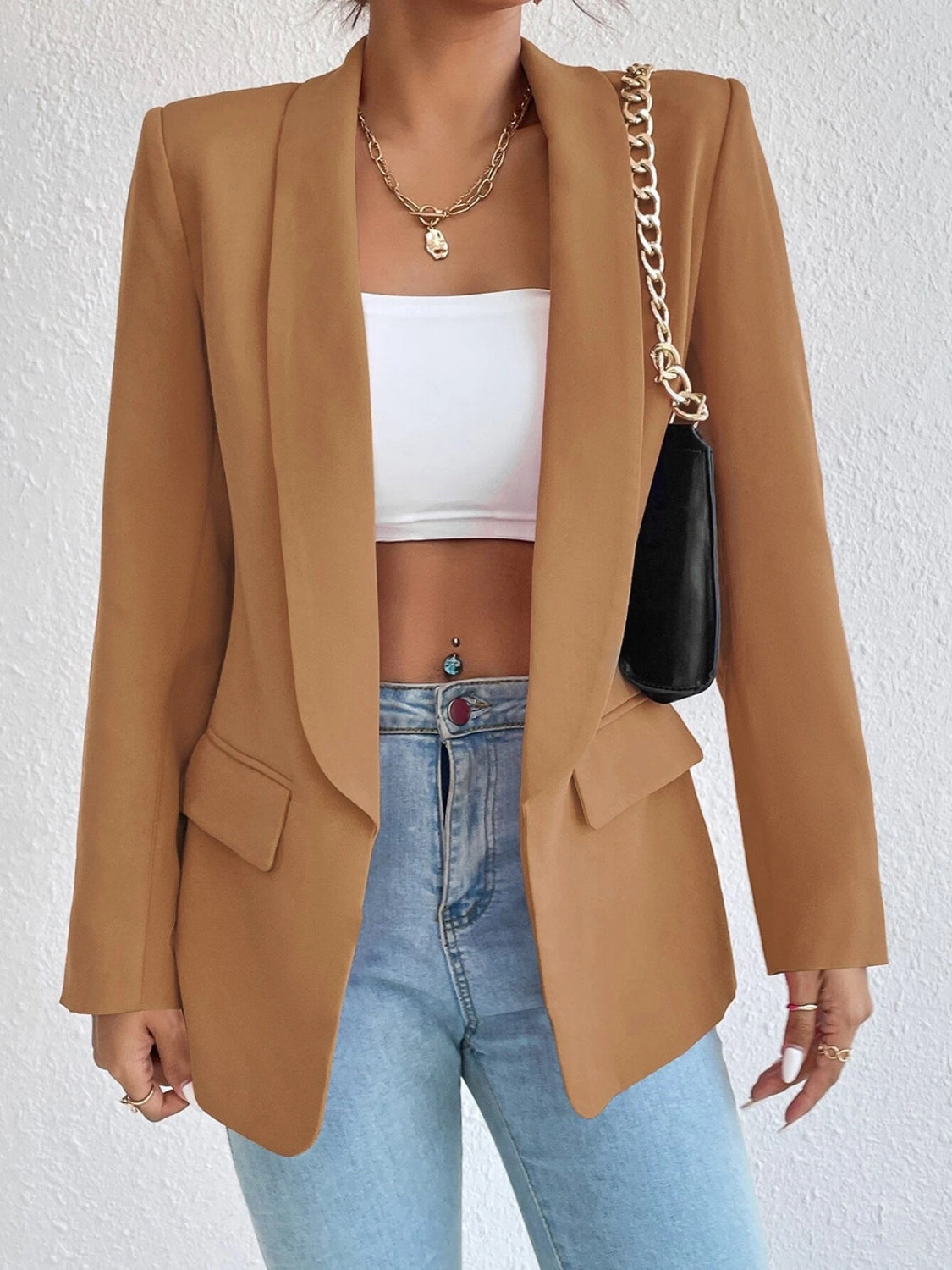 Shawl Collar Long Sleeve Blazer - Luxe4Everyday Blazer