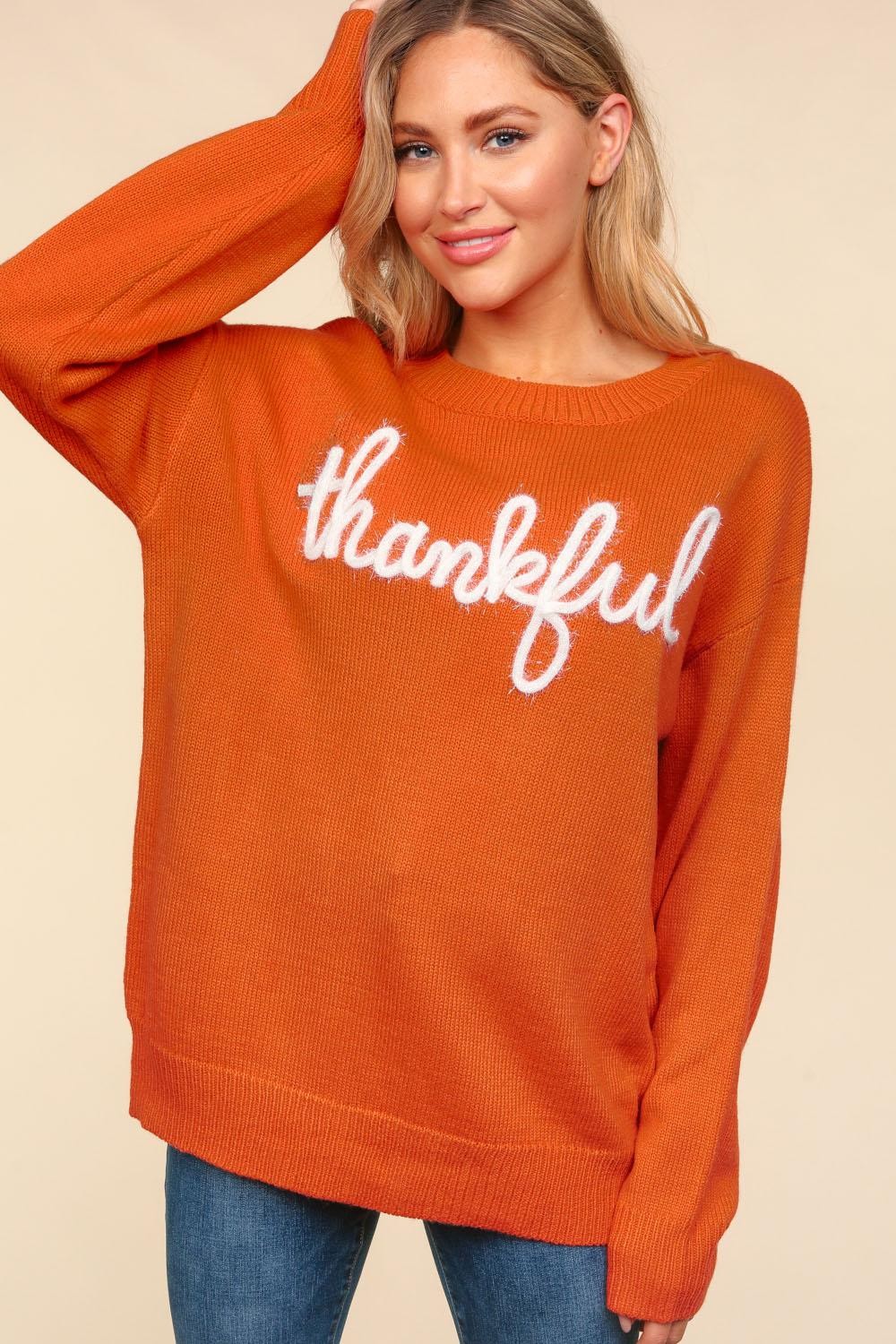 Haptics Full Size Metallic Glitter Embroidery Sweater - Luxe4Everyday Orange-Red / S Sweater