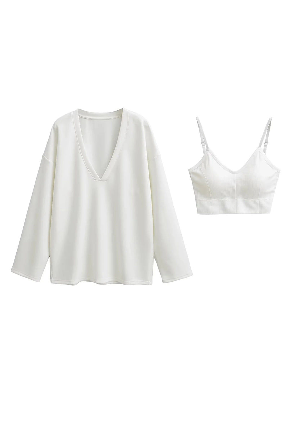 Basic Bae V-Neck Dropped Shoulder Long Sleeve Sweatshirt with Bra - Luxe4Everyday Sweater