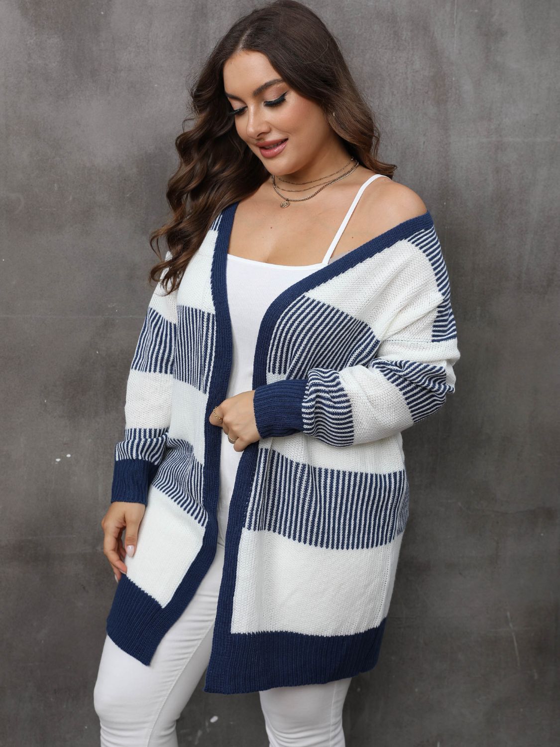 Plus Size Open Front Long Sleeve Cardigan - Luxe4Everyday Dark Navy / 0XL Cardigan