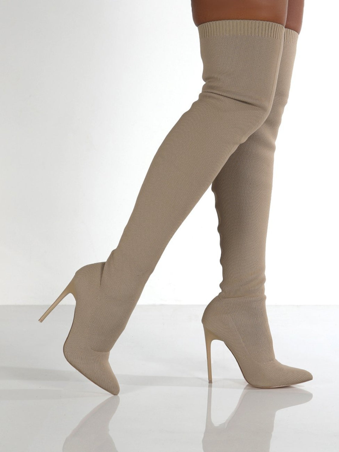 Point Toe Over Knee Stiletto Boots - Luxe4Everyday Beige / 36(US5) shoes