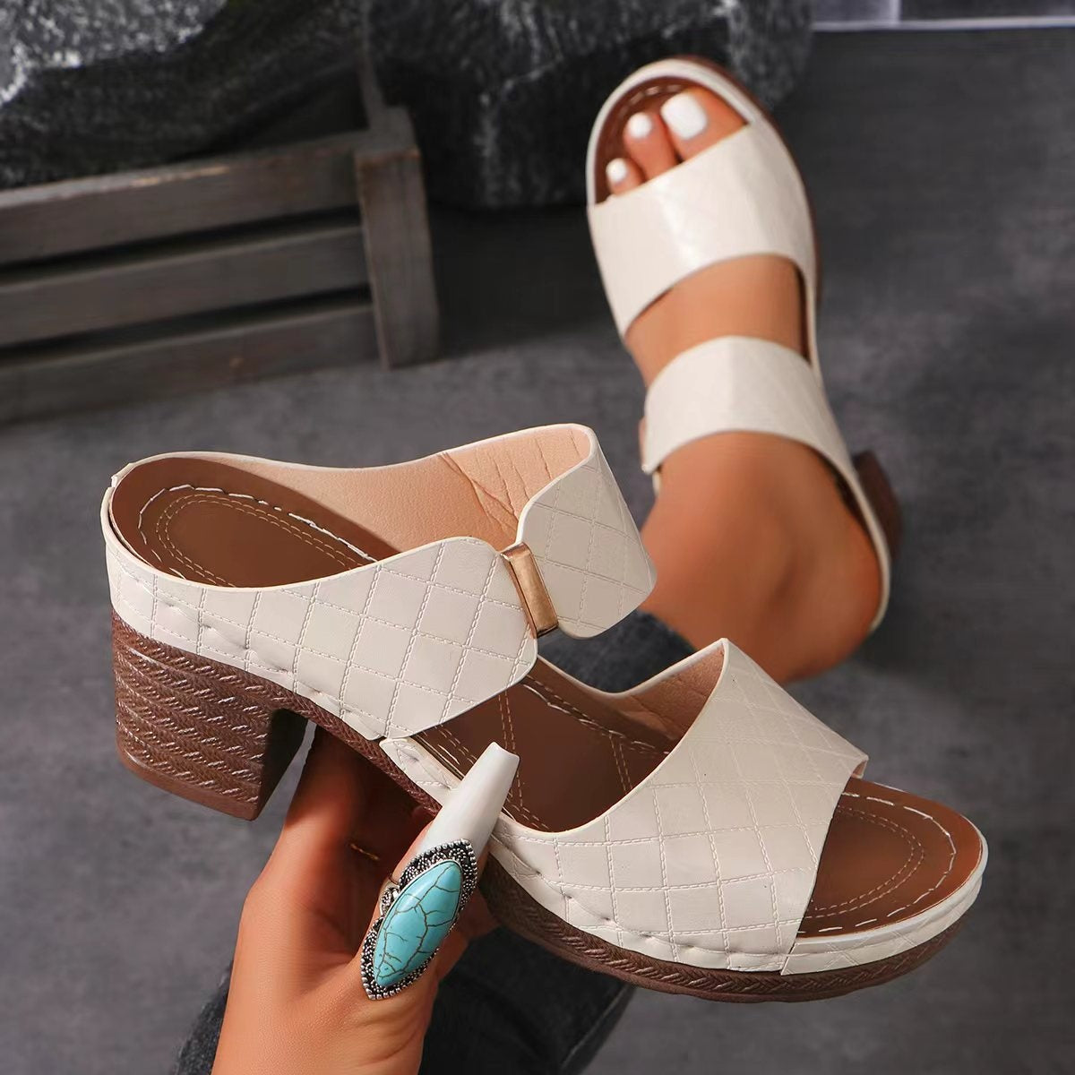 PU Leather Block Heel Sandals - Luxe4Everyday Shoes