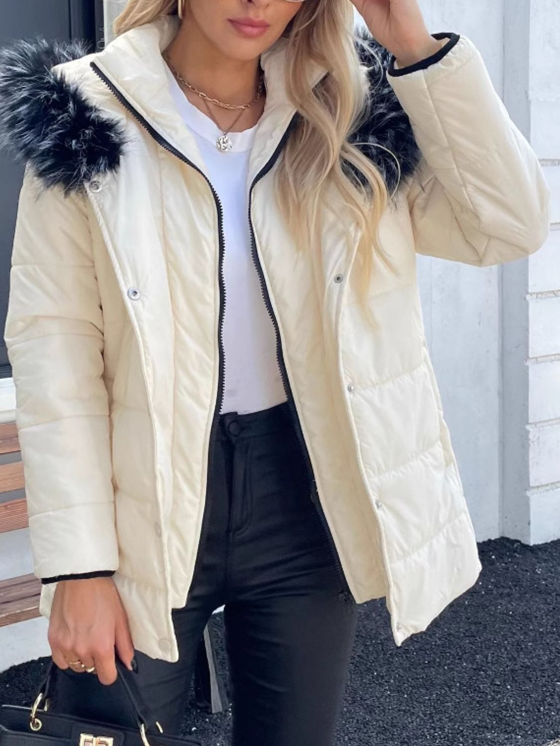 Zip Up Long Sleeve Hooded Winter Coat - Luxe4Everyday Cream / S Coat