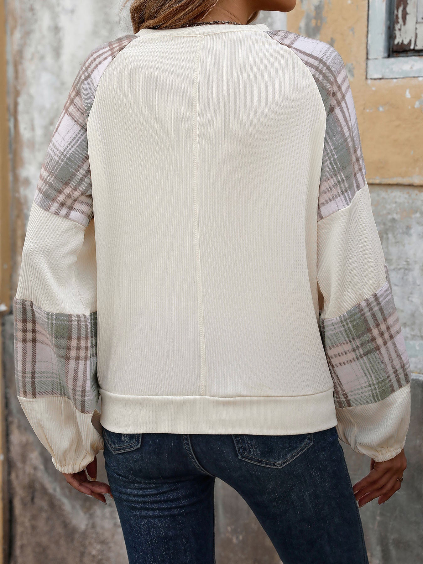 Perfee Plaid Round Neck Long Sleeve Sweatshirt - Luxe4Everyday Sweater