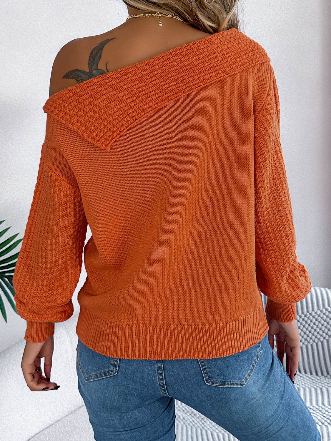 Cable-Knit One Shoulder Long Sleeve Sweater - Luxe4Everyday Sweater