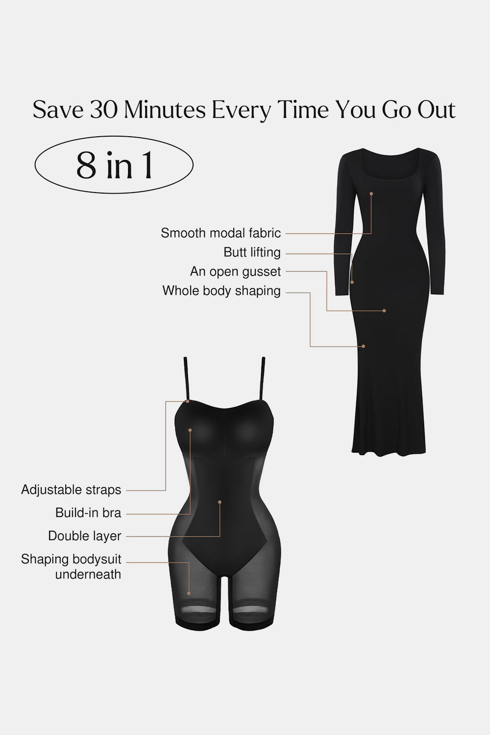 Basic Bae Built-In Shapewear Square Neck Long Sleeve Maxi Dress - Luxe4Everyday Caramel / S Dress