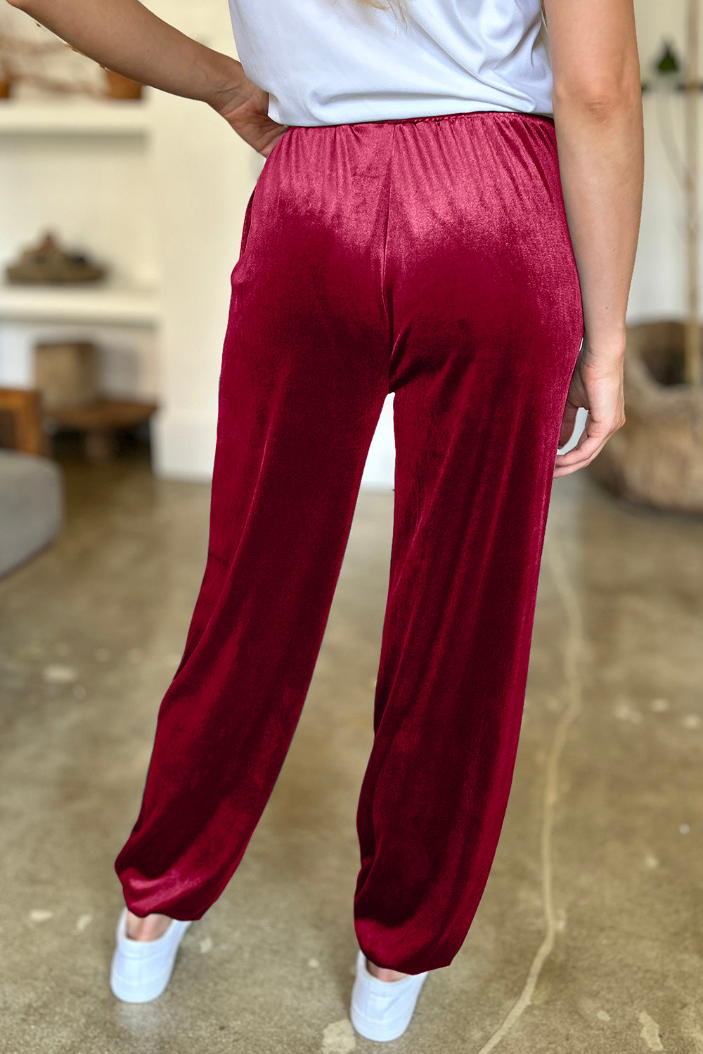 FAM-FAM Pocketed Elastic Waist Joggers - Luxe4Everyday Burgundy / S Pants