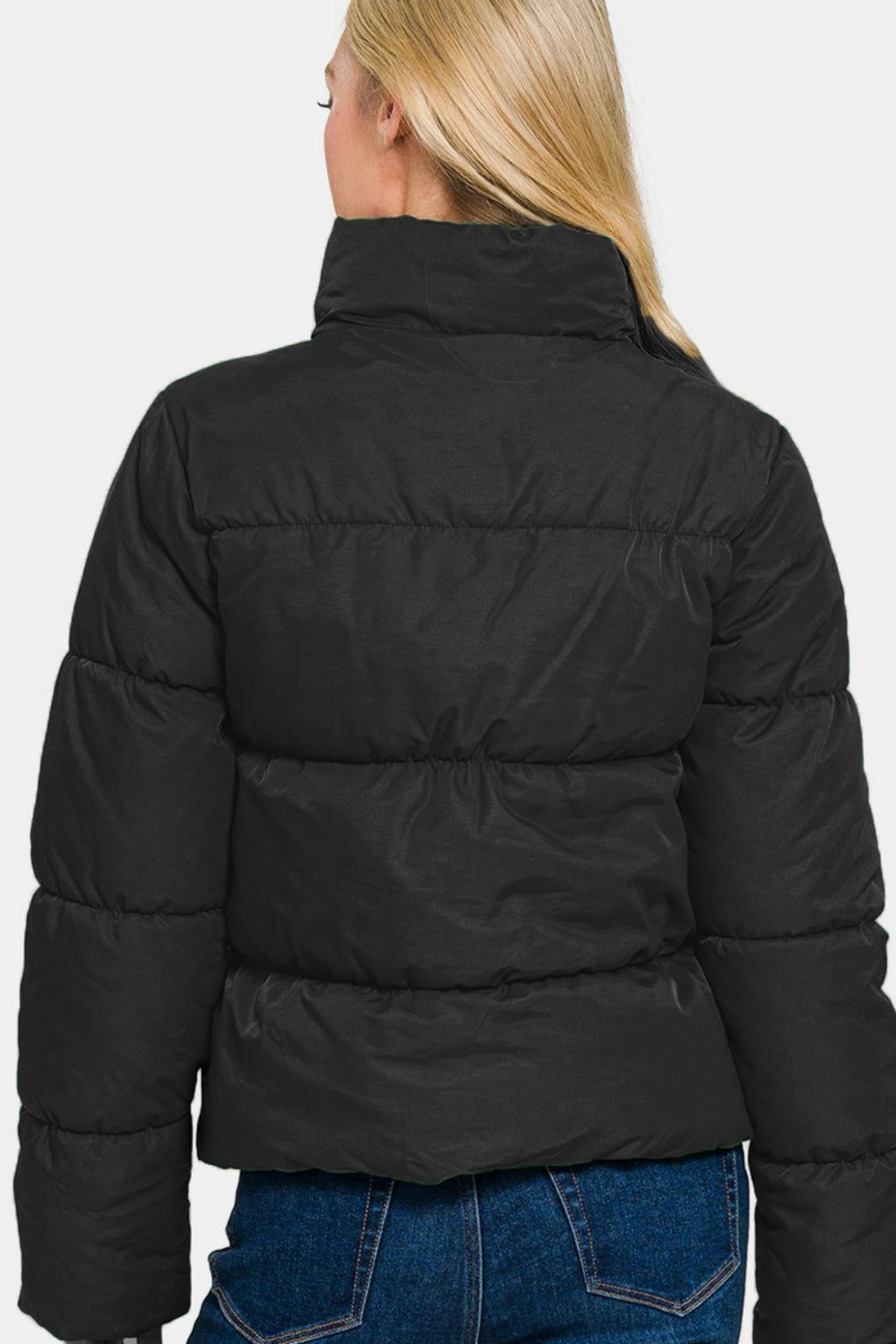 Zenana Zip Up Turtleneck Puffer Jacket with Pockets - Luxe4Everyday Black / S Coat