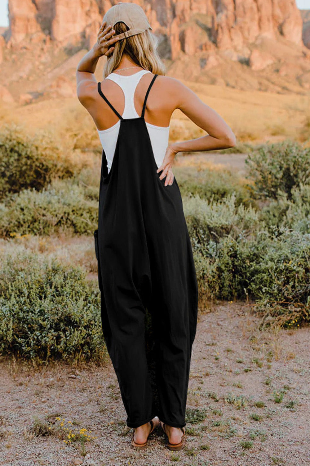 Double Take Full Size V-Neck Sleeveless Jumpsuit with Pockets - Luxe4Everyday Jumpsuit